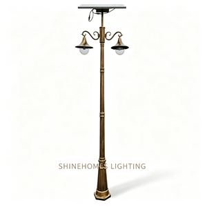 Lampadaire Solaire Vintage en Aluminium et Verre, Bronze Antique, Double Tête, Capteur Automatique pour Éclairage de Villa, Allée, Communauté et Aménagement Paysager - Product Image 6