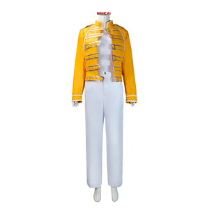Disfraz <span class=keywords><strong>de</strong></span> Freddie Mercury, Cantante Principal <span class=keywords><strong>de</strong></span> Queen, Chaqueta <span class=keywords><strong>de</strong></span> Cuero Amarillo Estilo Punk Vintage para Hombre, Atuendo para Halloween y Carnaval - Product Image 1