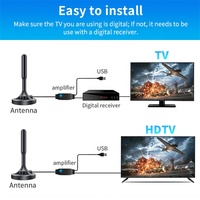 Antenne TV numérique intérieure haute performance longue portée 4K 8K DVB-T2, fréquence 174-240 MHz/470-862 MHz, gain 25-28 dBi, base magnétique