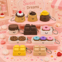 Niedliche Dessert-Serie 3D-Gedruckter Druckknopf-Schlüsselanhänger Spielzeug Mini-Clicker Charm für Werbegeschenke Kuchen Schokoladen-Schlüsselanhänger