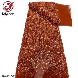 Tessuto di lusso in pizzo da sposa con perline in <span class=keywords><strong>Tulle</strong></span> <span class=keywords><strong>ricamato</strong></span> francese pesante in pizzo per matrimoni - Product Image 2