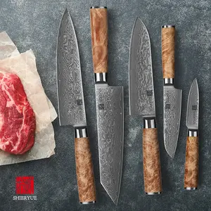 High Quality Shadow Wood Handle Damast Knives Set 67 Layers Vg10 Steel Damascus Knife Set For Kitchen