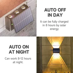 Aplique de pared LED con energía Solar para exteriores, iluminación hacia arriba y hacia abajo, lámpara de pared Solar impermeable para casa de campo, valla, pasillo - Product Image 3
