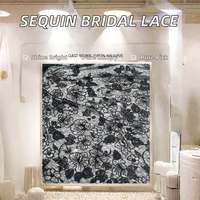 Tissu en dentelle à appliques de mariée léger en polyester/nylon anti-boulochage 60 GSM avec broderie cordonnée à sequins pour vêtements - Blazer/Costumes