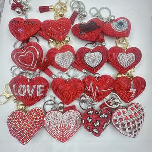 Korean Velvet Shiny Rhinestone Heart-shaped Keychain Fashionable Crystal Love Bag Pendant Valentine's Day Peach Heart Gift