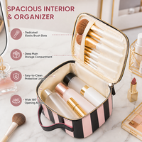 Sac cosmétique personnalisé en PU, imprimé rayures et cœurs, trousse de toilette de voyage, grande capacité, fermeture éclair, organiseur de maquillage pour femmes et filles