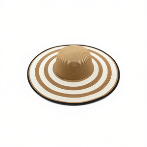 Cappello di paglia a righe con tesa larga da 42 cm, protezione solare estiva, abbigliamento da spiaggia - Product Image 1