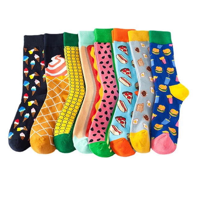 Men and Women's Fashion Cartoon Tube Socks Breathable One-Size Crew Length Sandwich Hamburger Design Trendy Wholesale