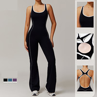NOUVELLE ARRIVÉE Combinaison moulante sexy à logo personnalisé, très élastique, pantalon long évasé, sans manches, pour le yoga et l'entraînement, pour femmes