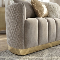 Ensemble de canapés décoratifs confortables en velours gris capitonné, style moderne et luxueux, 4 pièces, base en métal doré, pour salon