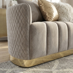 Set di Divani in Velluto Trapuntato Grigio di Lusso con Base in Metallo Dorato per Soggiorno, <span class=keywords><strong>4</strong></span> Pezzi - Product Image 5