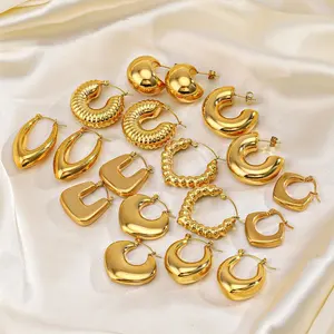 Ins anting-anting hipoalergenik, perhiasan kualitas tinggi 316L baja nirkarat tidak pudar Chunky 18k Pvd berlapis emas anting-anting wanita