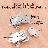 Attache à moraillon en acier inoxydable Loquet de tirage en métal Petit loquet à loquet papillon J808C