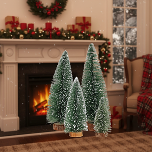 Ensemble de 4 décorations de sapin de Noël miniature vert en pin pour bureau et table, avec sommets de sapin - Product Image 3
