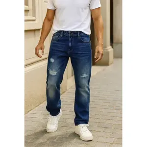 Jeans da Uomo Adrenaline a Gamba Dritta, Denim Blu Effetto Usurato, Vita Media, 5 Tasche - Product Image 4