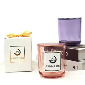 Fengjun-runde Kerzenhalter aus Glas, klare Seite, rund, orange, Glas mit Deckel und Verpackung, 14 oz, Aroma therapie