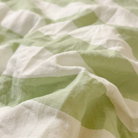 Parure de lit 4 pièces en coton lavé à rayures, confortable, douce pour la peau, housse de couette chaude, drap et taies d'oreiller, pour la maison et l'hôtel, personnalisable