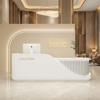Comptoir de réception incurvé moderne Shinestone sur mesure en laque circulaire pour bureau artistique, salon, clinique médicale, coworking, hall d'entrée