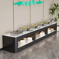 Comptoir de service buffet commercial avec plateau en marbre et armoire de rangement pour hôtel, cantine, restaurant