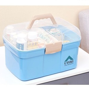 Caja de almacenamiento de plástico Uteki, rectangular, azul claro, cubierta y con asa, para organizar medicamentos y joyas - Product Image 5