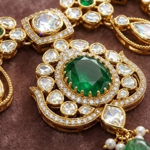Juego de Collar de Plata 925 de Lujo para Mujer, Cuentas Verdes, Trabajo Kundan, Joyería Nupcial India Tradicional, Juego de Regalo con Aretes - Product Image 3