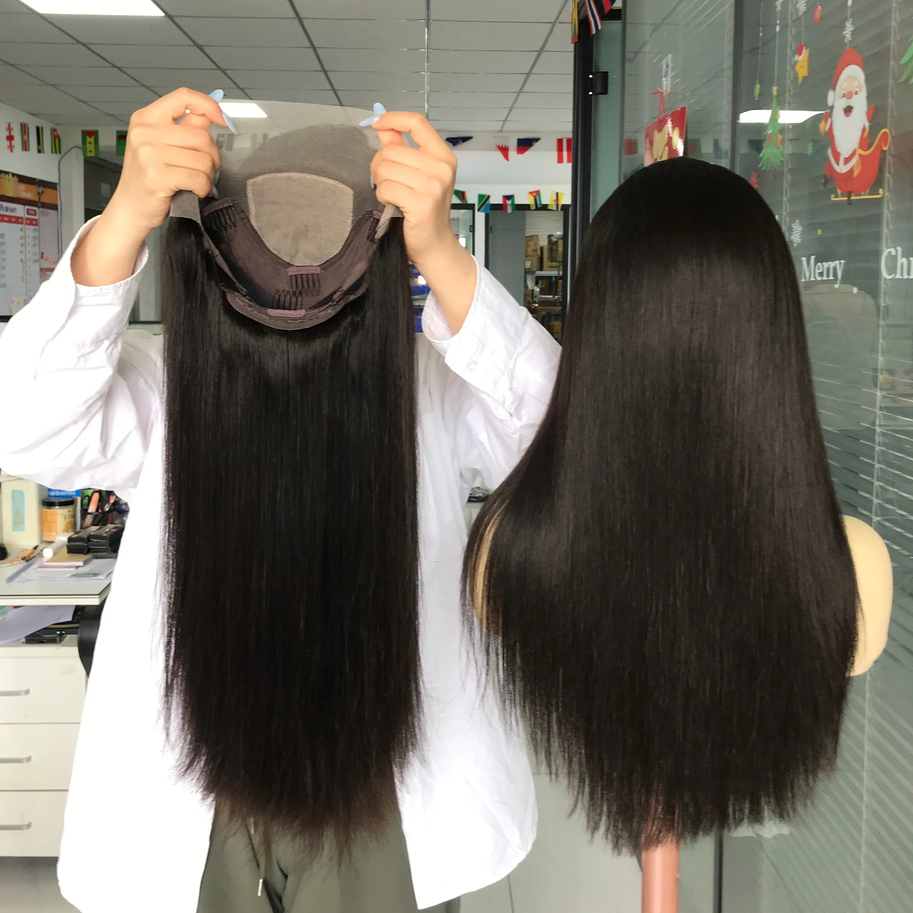 Lace Front Wig Frontal Silk Base Wig Human Hair Straight Double Drawn Natural Black 1 Piece Brazilian Hair Long Transparent