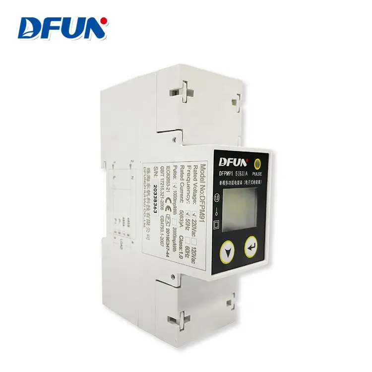 DFUN DFPM91 Pengukur Energi Pintar, Rel Din Fase Tunggal 5(60)A 220V