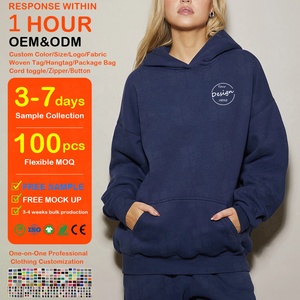 JL627B Wholesale <strong>Women's</strong> Oversized Pullover <strong>Hoodie</strong> Cotton Polyester Fleece 3D Embroidery <strong>Navy</strong> Blue Hoodies for <strong>Women</strong> - Product Image 1