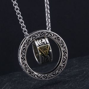 Collier vintage thaïlandais plaqué argent avec pendentif Œil de Dieu pour hommes et femmes, bijoux de couple chinois, bague porte-bonheur attirant la chance - Product Image 1