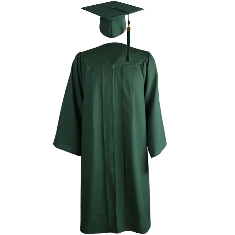 Robe de fin d'études secondaires université adulte cérémonie vert mat chapeau et robe de graduation classique uniforme scolaire robes en gros