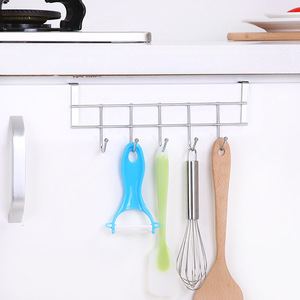 Stainless Steel Cabinet Door Hook 5-Link No Drill Kitchen Storage Organizer Hanging Rack For Utensils Tools - Product Image 1