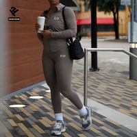 Ensemble deux pièces F5008 pour femmes, fabricants de vêtements, ensembles d'entraînement personnalisés pour femmes, haut de yoga zippé et legging, ensembles de fitness pour la salle de sport