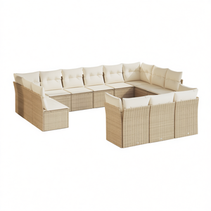Conjunto de Sofás de Jardín Beige, Muebles de Exterior de Ratán, Cojín Impermeable, Diseño Contemporáneo - Product Image 1
