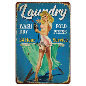 Vintage metallo arrugginito segno Pin up ragazza <span class=keywords><strong>lavanderia</strong></span> per decorazione della parete per bar ristoranti caffè pub 8x12 pollici - Product Image 3