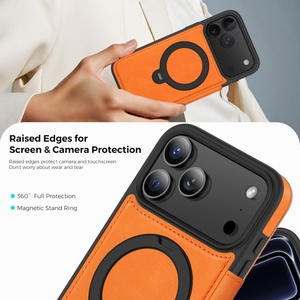 เคสโทรศัพท์แบบกระเป๋าหนัง PU แม่เหล็กสำหรับธุรกิจ สำหรับ iPhone 17 12 13 14 15 16 Pro Max พร้อมฟังก์ชั่น 360 องศา °   ฝาครอบกันกระแทกแบบวงแหวนโลหะ - Product Image 5