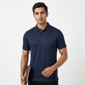 Chemise décontractée slim fit à manches courtes pour homme, en coton Pima de luxe, anti-plis, avec impression personnalisée et broderie de logo - Product Image 1
