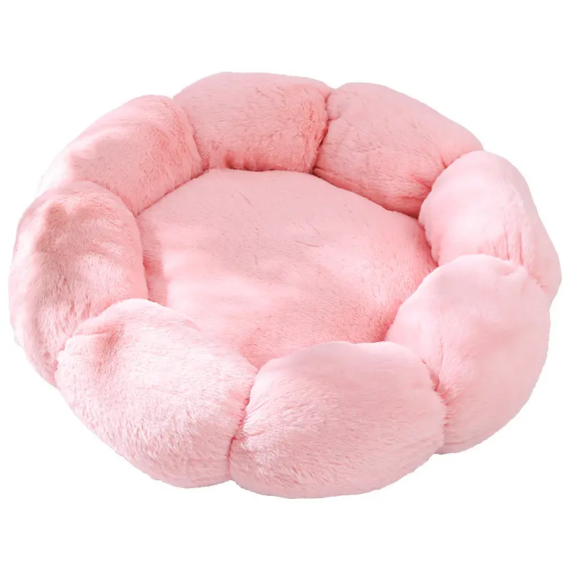 New style pet warm winter plush nest with flowers round bed for all seasons for cats