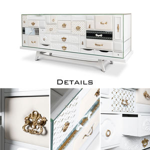 Élégante <span class=keywords><strong>console</strong></span> moderne en acajou <span class=keywords><strong>avec</strong></span> poignées en verre gris laqué blanc et laiton Tiroirs en bois fabriqués à la main pour les intérieurs de salon - Product Image 6