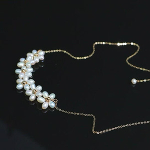 Women's 14K Gold Filled Freshwater Pearl pendant Necklace, Artisan Handmade Tiny Daisy Pearl Clusters With <b>Extender</b> <b>Chain</b> - Product Image 2
