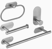 Ensemble d'accessoires autocollants en acier inoxydable de luxe, lot de 1/4/5, pour fixation murale, pour toilettes et salle de bain, comprenant un porte-serviettes