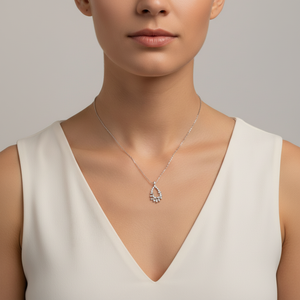 Collar con Colgante Hecho a Mano de Calidad Excepcional, Joyería Elegante de Oro Blanco Sólido de 18K con Brillantes Diamantes Naturales Reales - Product Image 1