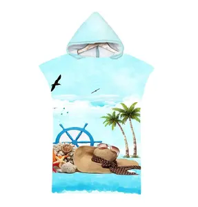 Women Ladies Adult Summer Beach Themes Tropical Print Microfiber Hooded Beach Towel Poncho