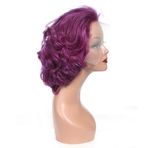 Xuchang <span class=keywords><strong>Cabello</strong></span> humano Onda corta 13X4 Hai humano Fábrica al por mayor OEM ODM Cutícula alineada <span class=keywords><strong>Cabello</strong></span> humano crudo <span class=keywords><strong>Violeta</strong></span> Peluca con malla frontal - Product Image 3