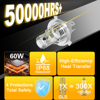 Ampoule de phare LED Gview GLS H4, taille mini, design compact, plug and play, ajustement direct, 10000 lumens, 60W, 12V, refroidissement par ventilateur, corps en aluminium