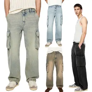 Gingtto kundenspezifisch High Street-Design Denim-Hosen Herren lockere Baggy-Cargo-Jeans