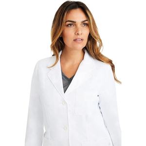 Blouse médicale blanche pour femme en tissu extensible anti-humidité avec 4 poches et fermeture boutonnée – Idéale pour le personnel médical et les laboratoires - Product Image 6
