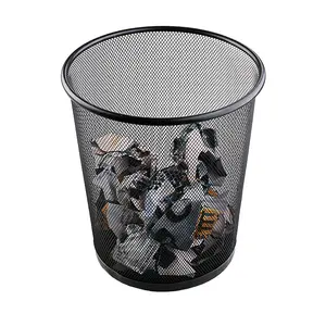 Metal Waste Bin BX Office Cheap Paper Basket Black Metal Mesh Trash Can Paper Waste Bin Easy To Clean Design Home Office