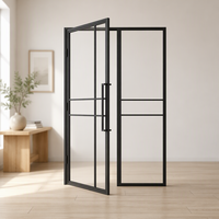 Porte intérieure à cadre en acier noir avec grille décorative pour salon et cuisine, portes de séparation de pièce modernes à profil mince