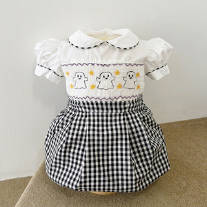 Venta al por Mayor de Ropa de Halloween para Bebés Niñas, Romper con Bordado, Ropa para Recién Nacidos e Infantes, Cuello Redondo, Manga Corta, 100% Algodón Transpirable - Product Image 1
