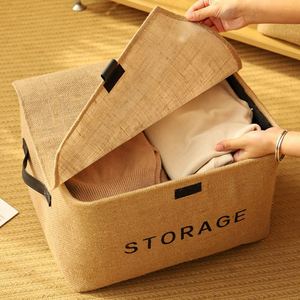 Cotton Linen Fabric Desktop Organizer Household Closet Dustproof <b>Storage</b> <b>Box</b> With Lid - Product Image 2